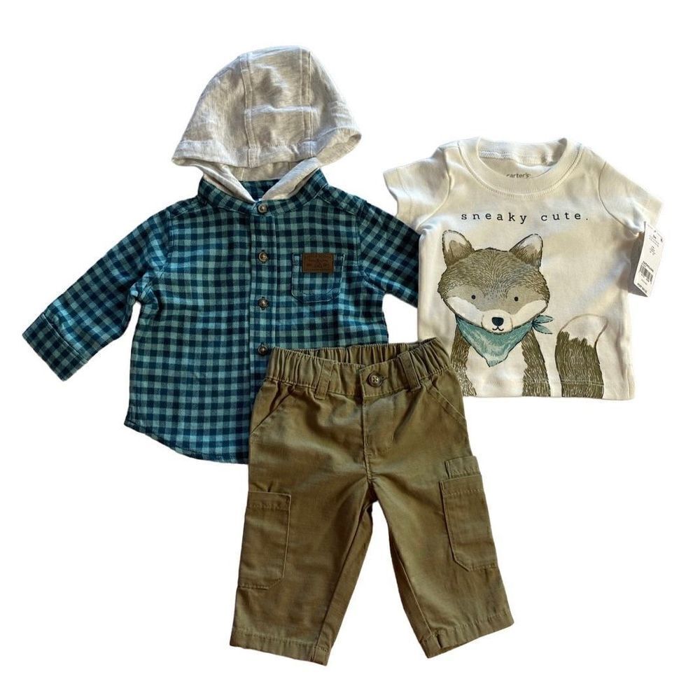 CARTER’S 3M BABY BOY Sneaky Cute 3-PC TOPS & BOTTOM PANTS SET - Picture 1 of 9
